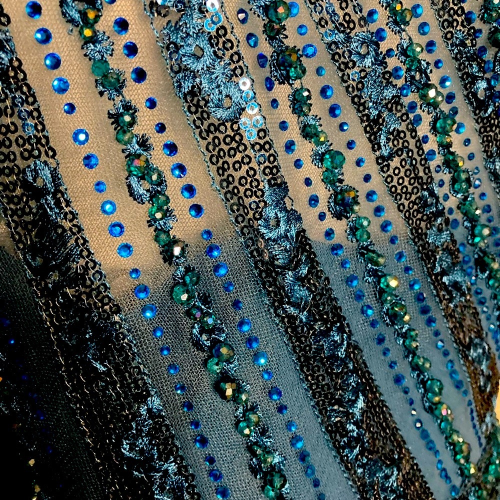 NWT Mac Duggal 20528 Ocean Blue One Shoulder Cape Sleeve Embellished Gown -Sz 12 - Picture 7 of 10